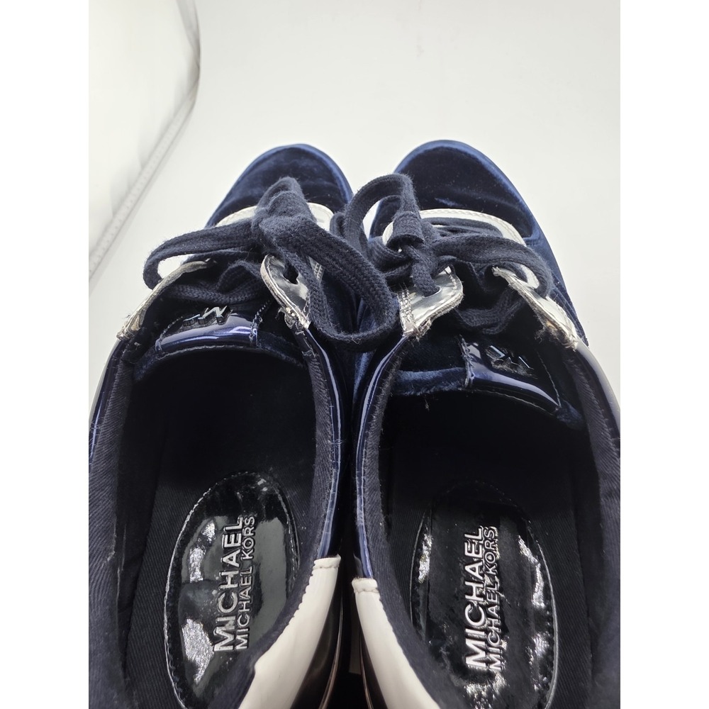 Michael Kors Velvet Sneakers Blue Silver Lace Up Women's Size 9.5 Casual Shoe - Picture 14 of 14